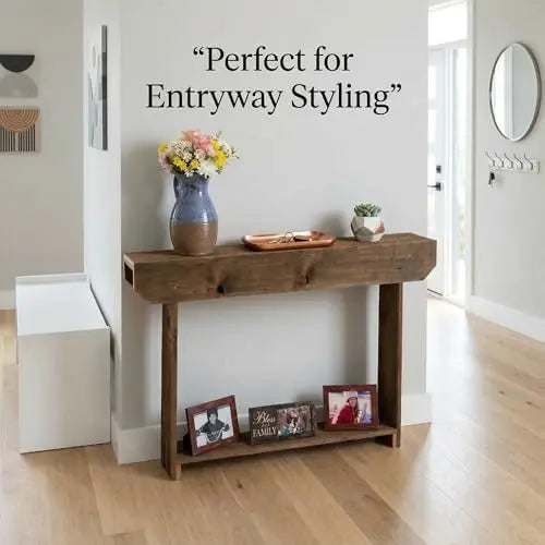 Narrow End Table with Storage Shelf, Rustic Slim Side Table for Small Spaces, Tall Accent Table for Living Room, Sofa or Entryway