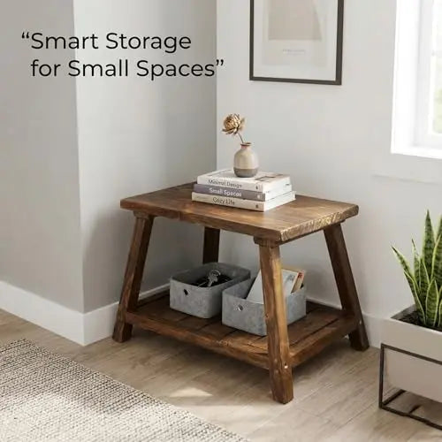 Rustic End Table with Storage Shelf, 2-Tier Wooden Side Table for Living Room and Bedroom, Small Accent Table for Sofa and Bedside