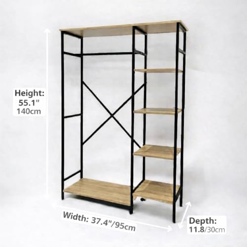 Clothes Rack with Storage Shelves, 4-Tier Freestanding Garment Rack with Hanging Rod, Heavy Duty Metal Clothing Organizer for Bedroom Closet Laundry Room