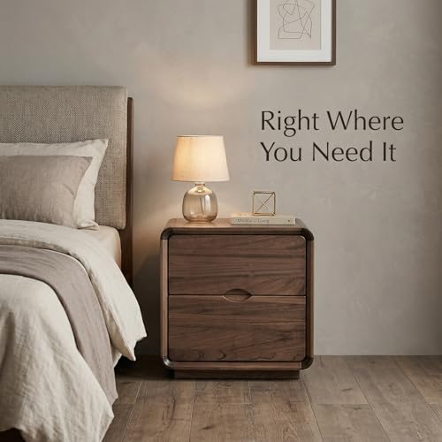 Wood Nightstand with Drawer, Modern Bedside Table Storage Cabinet, Solid Wood Look End Table for Bedroom, Living Room, Small Space Organizer, 17.7”L x 15.7”W x 18.9”H, Walnut