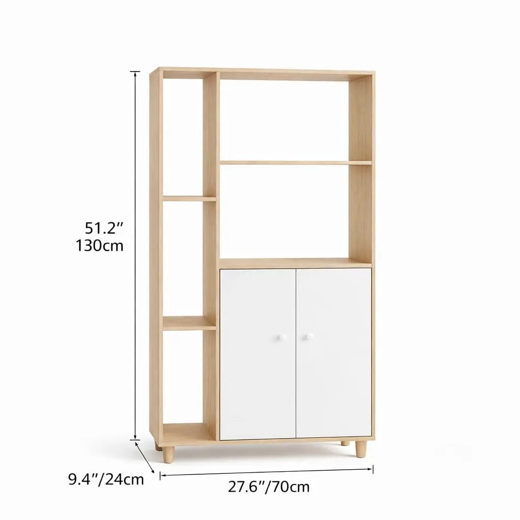 Kikbo Storage Cabinet with Doors and Open Shelves, Modern Bookcase Organizer for Living Room, Bedroom, Home Office, Multi-Functional Floor Cabinet, White and Wood Finish