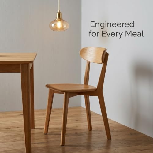 Solid Wood Dining Chair with Curved Backrest, Ergonomic Kitchen Side Chair, Sturdy Wooden Accent Chair for Dining Room, Living Room, Bedroom, Natural Finish
