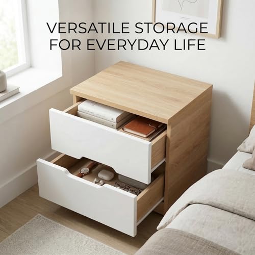 Nightstand with Drawer, Modern Wooden Bedside Table, Small Storage Cabinet for Bedroom, Living Room or Entryway, MDF End Table Organizer