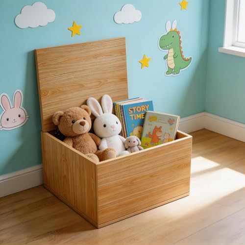Storage Ottoman Bench with Lid, Wooden Storage Chest for Bedroom and Living Room, Toy Box with Hidden Storage, Space Saving Footrest Bench