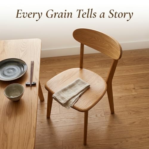 Solid Wood Dining Chair with Curved Backrest, Ergonomic Kitchen Side Chair, Sturdy Wooden Accent Chair for Dining Room, Living Room, Bedroom, Natural Finish