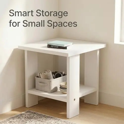 Modern White Nightstand with Storage Shelf, Small Bedside Table for Bedroom, MDF Wood End Table Organizer for Living Room, Compact Side Table, Easy Assembly