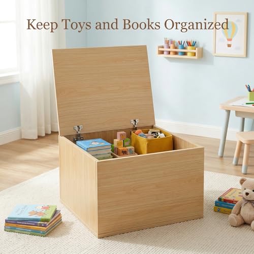 Storage Ottoman Bench with Lid, Wooden Storage Chest for Bedroom and Living Room, Toy Box with Hidden Storage, Space Saving Footrest Bench