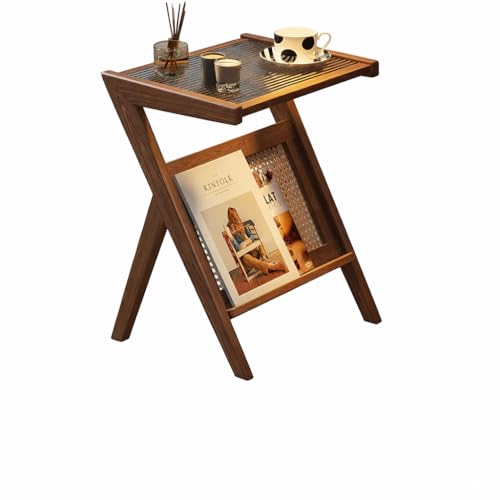 End Table with Magazine Rack, Wooden Side Table with Storage Shelf for Living Room and Sofa, Small Accent Table for Bedroom