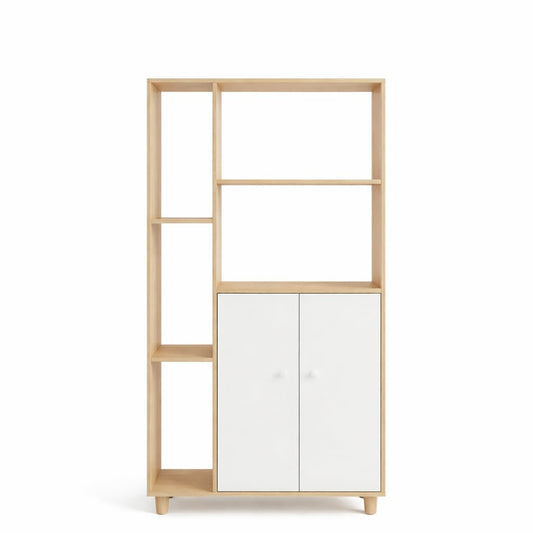 Kikbo Storage Cabinet with Doors and Open Shelves, Modern Bookcase Organizer for Living Room, Bedroom, Home Office, Multi-Functional Floor Cabinet, White and Wood Finish