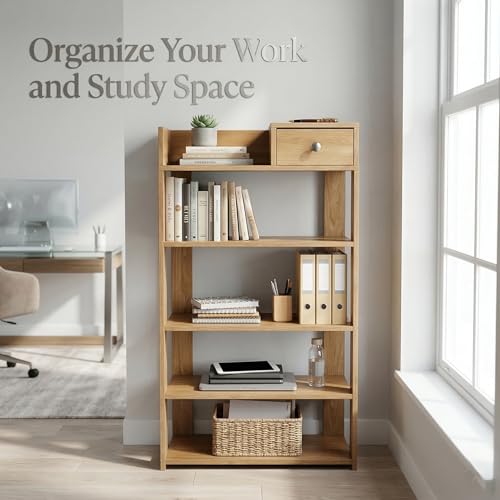 5-Tier Wooden Shoe Rack with Drawer, Freestanding Entryway Shoe Storage Organizer, Narrow Shoe Shelf for Closet, Hallway or Living Room, Modern MDF Shoe Cabinet