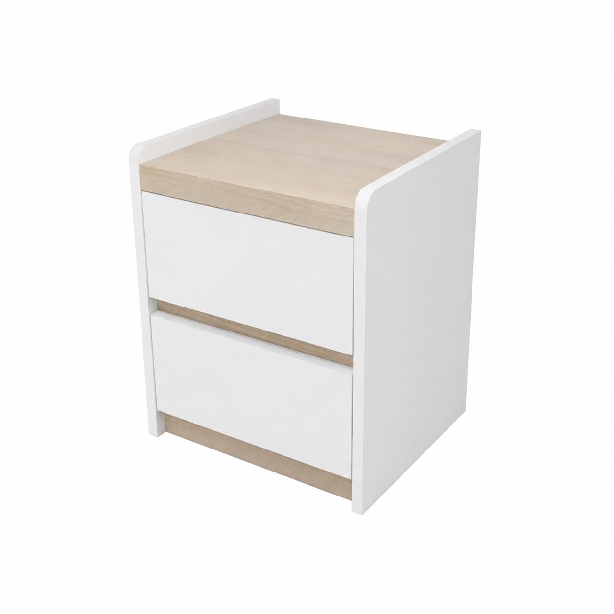 Modern Bedside Table with 2 Drawers, Fully Assembled Nightstand, Wooden End Table for Bedroom, Small Storage Cabinet with Smooth Sliding Drawers, White/Natural Wood