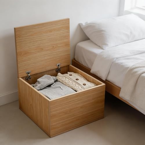 Storage Ottoman Bench with Lid, Wooden Storage Chest for Bedroom and Living Room, Toy Box with Hidden Storage, Space Saving Footrest Bench