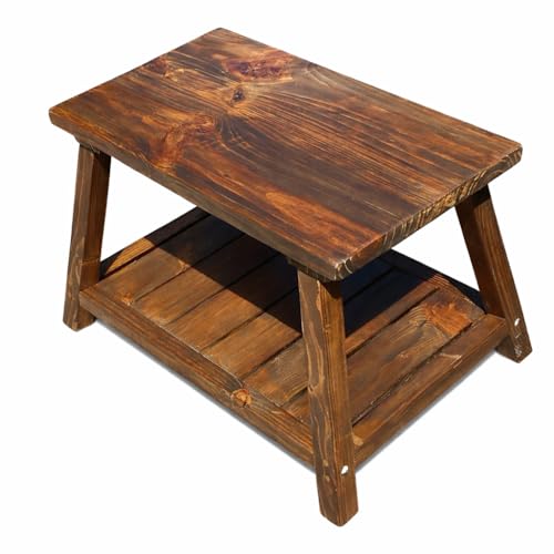 Rustic End Table with Storage Shelf, 2-Tier Wooden Side Table for Living Room and Bedroom, Small Accent Table for Sofa and Bedside