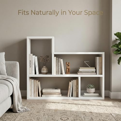 L-Shaped Floating Wall Shelf, 3-Tier Wall Mounted Bookshelf, Space Saving Storage Organizer for Living Room, Bedroom, Office, White
