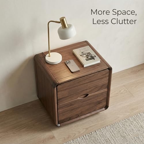 Wood Nightstand with Drawer, Modern Bedside Table Storage Cabinet, Solid Wood Look End Table for Bedroom, Living Room, Small Space Organizer, 17.7”L x 15.7”W x 18.9”H, Walnut