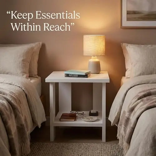 Modern White Nightstand with Storage Shelf, Small Bedside Table for Bedroom, MDF Wood End Table Organizer for Living Room, Compact Side Table, Easy Assembly