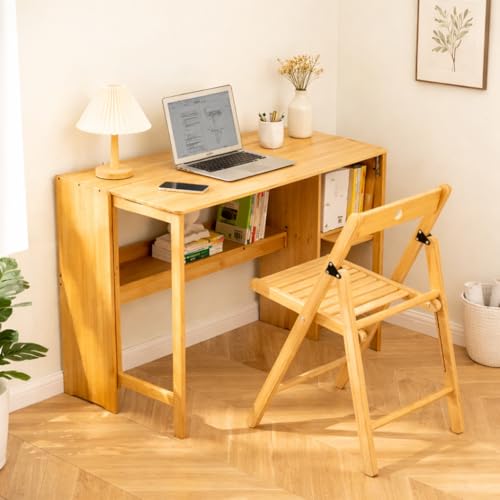 Computer Desk with Storage Shelf, Small Writing Desk for Home Office, Wooden Study Table with Bookshelf for Small Spaces, 32.7'' Work Desk