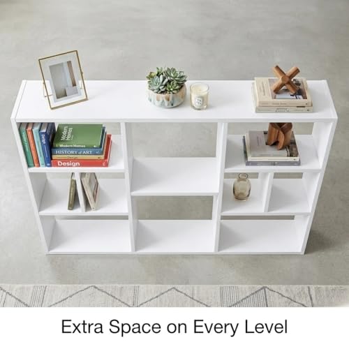 Wall Mounted Storage Shelf, Large Floating Wall Shelf with 10 Cubes, Multi-Compartment Bookcase for Living Room, Bedroom, Kitchen, Display Organizer Rack, White