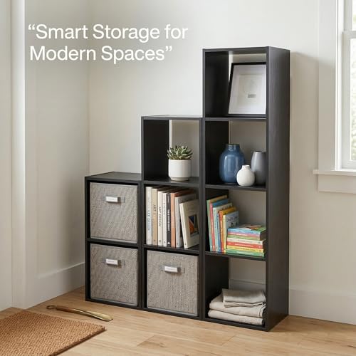 Modern 9-Cube Wooden Storage Organizer Bookshelf, Cube Bookcase Display Shelf for Living Room Bedroom Office, Multi-Purpose Storage Cabinet