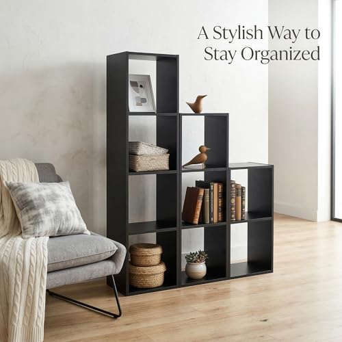 Modern 9-Cube Wooden Storage Organizer Bookshelf, Cube Bookcase Display Shelf for Living Room Bedroom Office, Multi-Purpose Storage Cabinet