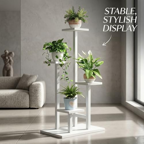 4-Tier Plant Stand Indoor, Tall Metal Plant Shelf for Multiple Plants, Corner Flower Pot Stand for Living Room, Balcony, Bedroom, Space Saving Plant Rack, White