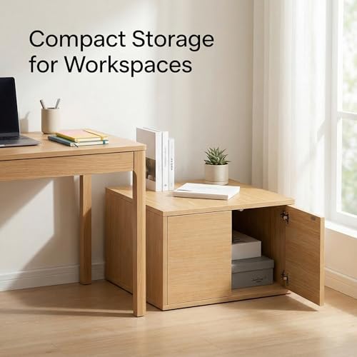 Wooden Storage Cabinet with Door, Small Storage Chest for Bedroom and Living Room, Cube Side Table with Hidden Storage, Space Saving Organizer