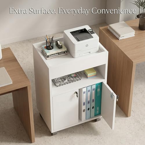 Small Rolling File Cabinet, 2-Tier Storage Cabinet with Door, Mobile Under Desk Organizer for Office, Bedroom, Narrow Space Side Cabinet, White