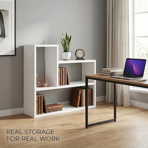 L-Shaped Floating Wall Shelf, 3-Tier Wall Mounted Bookshelf, Space Saving Storage Organizer for Living Room, Bedroom, Office, White