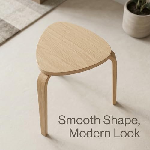 Modern Scandinavian Wooden Stool, Minimalist Round Side Table, Small Accent Table for Living Room, Bedroom, Entryway, Plant Stand, Lightweight Decorative Stool