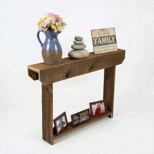 Narrow End Table with Storage Shelf, Rustic Slim Side Table for Small Spaces, Tall Accent Table for Living Room, Sofa or Entryway