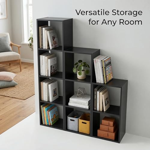 Modern 9-Cube Wooden Storage Organizer Bookshelf, Cube Bookcase Display Shelf for Living Room Bedroom Office, Multi-Purpose Storage Cabinet