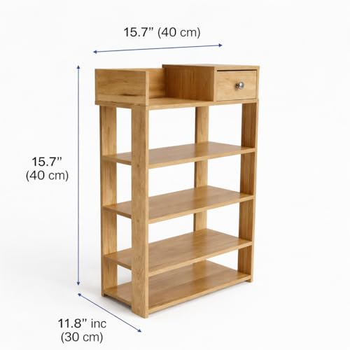 5-Tier Wooden Shoe Rack with Drawer, Freestanding Entryway Shoe Storage Organizer, Narrow Shoe Shelf for Closet, Hallway or Living Room, Modern MDF Shoe Cabinet