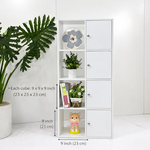8-Cube Storage Organizer Bookshelf with Doors, Wooden Cube Bookcase Storage Cabinet for Living Room Bedroom Office, Modern MDF Display Shelf