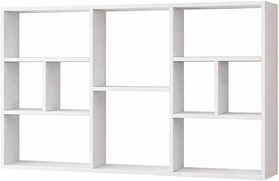 Wall Mounted Storage Shelf, Large Floating Wall Shelf with 10 Cubes, Multi-Compartment Bookcase for Living Room, Bedroom, Kitchen, Display Organizer Rack, White
