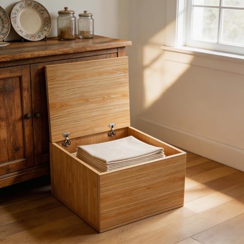 Storage Ottoman Bench with Lid, Wooden Storage Chest for Bedroom and Living Room, Toy Box with Hidden Storage, Space Saving Footrest Bench