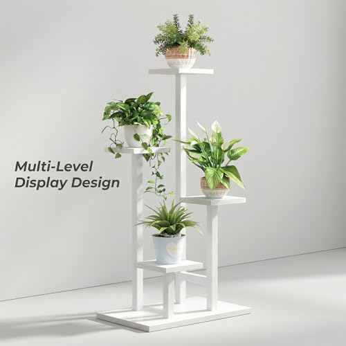 4-Tier Plant Stand Indoor, Tall Metal Plant Shelf for Multiple Plants, Corner Flower Pot Stand for Living Room, Balcony, Bedroom, Space Saving Plant Rack, White