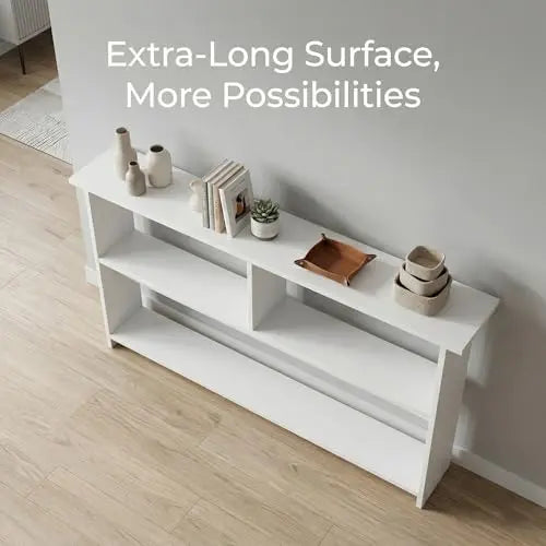 Narrow Bedside Shelf, Slim Nightstand Storage Rack for Small Spaces, Bedside Organizer Table Behind Bed, Long Side Table for Bedroom, Sofa, Entryway, Space Saving Shelf, White