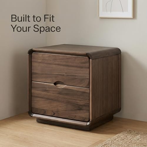 Wood Nightstand with Drawer, Modern Bedside Table Storage Cabinet, Solid Wood Look End Table for Bedroom, Living Room, Small Space Organizer, 17.7”L x 15.7”W x 18.9”H, Walnut