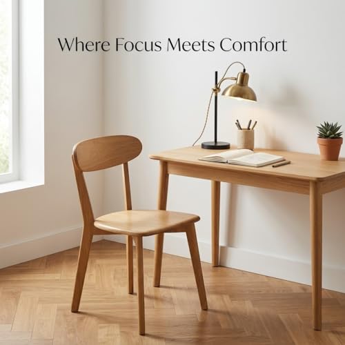 Solid Wood Dining Chair with Curved Backrest, Ergonomic Kitchen Side Chair, Sturdy Wooden Accent Chair for Dining Room, Living Room, Bedroom, Natural Finish