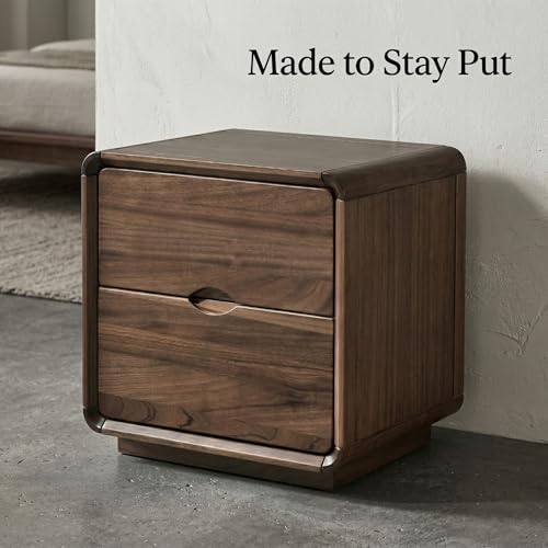 Wood Nightstand with Drawer, Modern Bedside Table Storage Cabinet, Solid Wood Look End Table for Bedroom, Living Room, Small Space Organizer, 17.7”L x 15.7”W x 18.9”H, Walnut