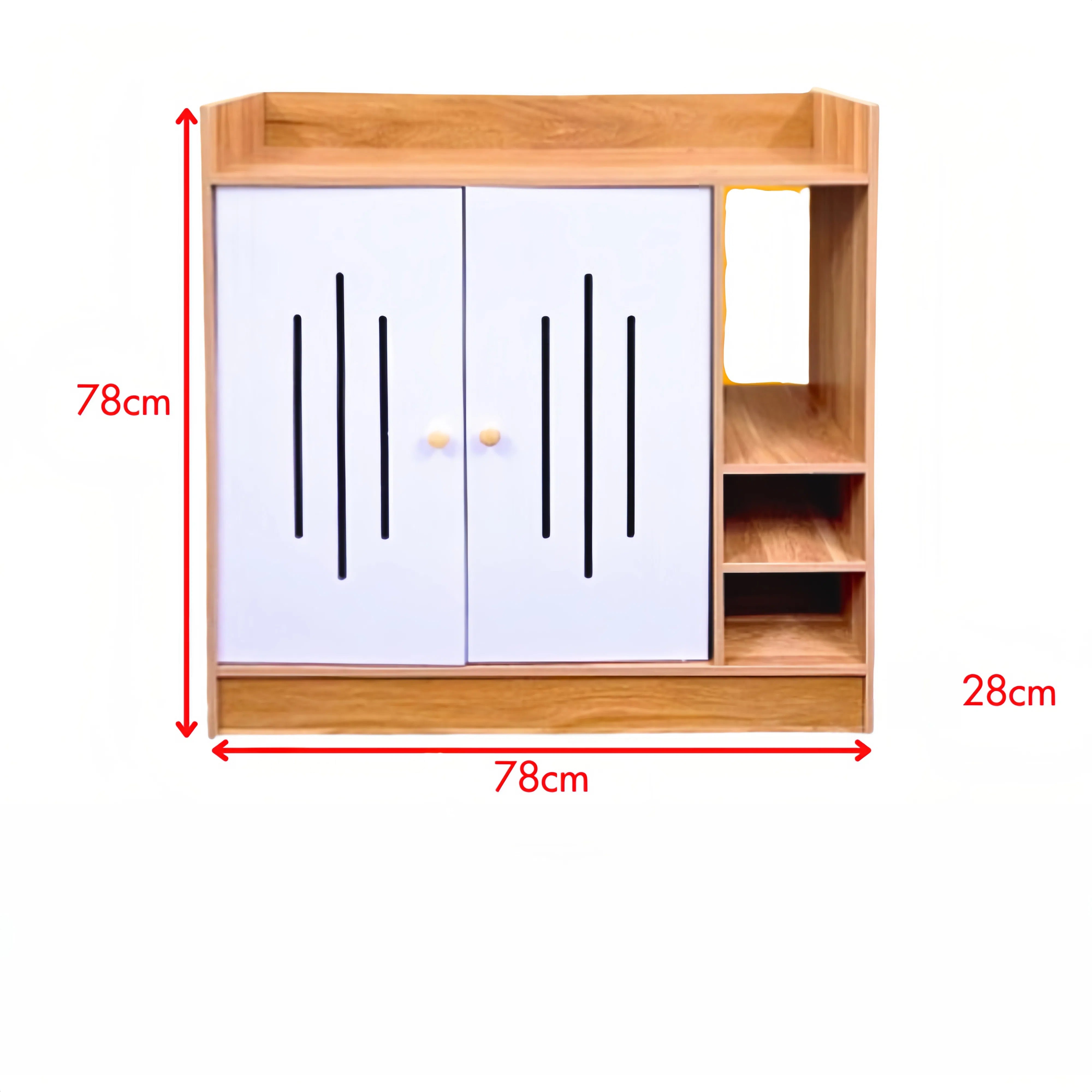 1pc Shoe Cabinet 78x78x28cm (30.7"x30.7"x11") – Wood Grain MDF, White & Oak, Entryway Storage, Shoe Rack Type