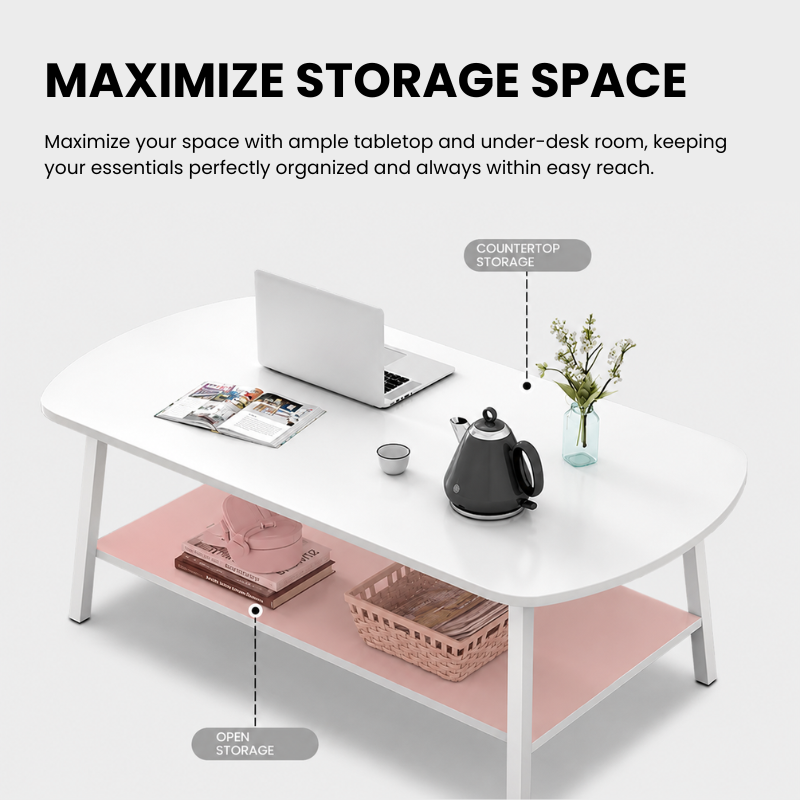 Modern 2-Tier Coffee Table – Sturdy 4-Legged Sofa Side Table for Living Room – Space-Saving Wooden Tea Table with Storage Shelf – Minimalist Central Cocktail Table for Home & Office
