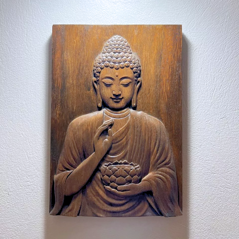 Hand-Carved Wooden Buddha Wall Art – Shakyamuni Zen Spiritual Wood Carving – Decorative Tabletop Plaque for Meditation, Yoga & Altar – Sacred Mindfulness Gift