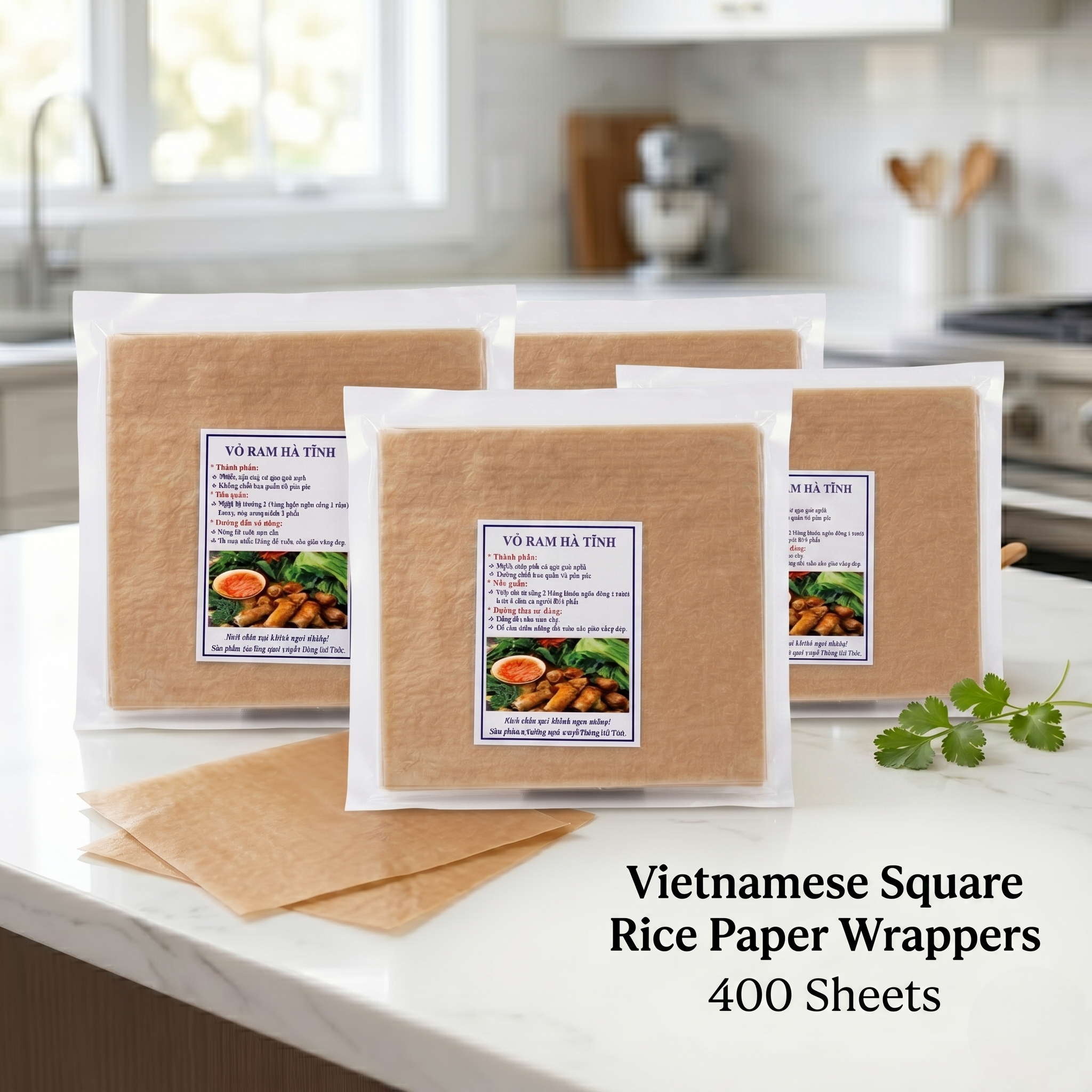 Vietnamese Square Rice Paper Wrappers – Ha Tinh Crispy Egg Roll Wrappers – Non-GMO, No Preservatives – Golden Spring Roll Wraps for Frying – Deep Fry Secret for Extra Crunch, 8.6"/ 22cm