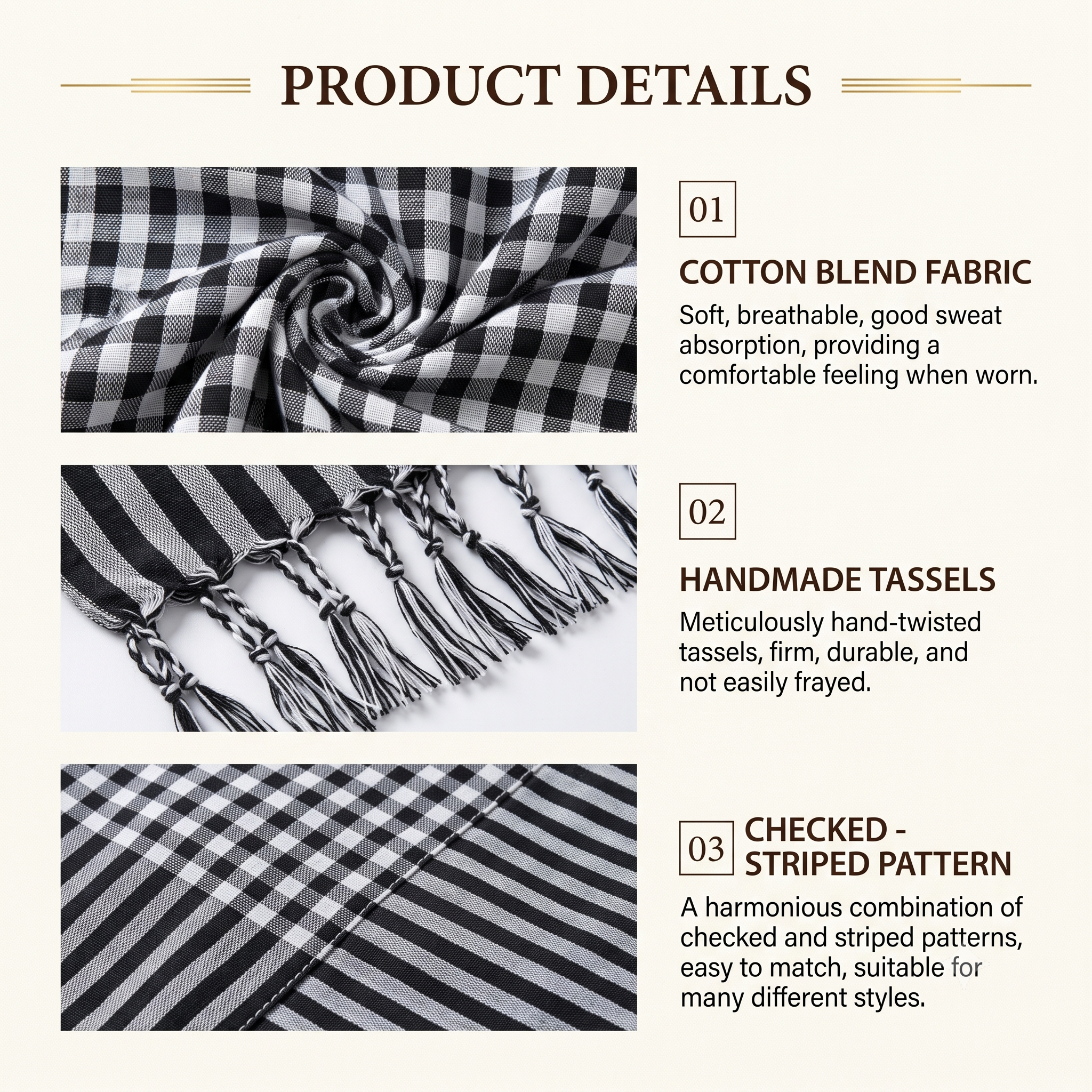 Traditional Vietnamese Patterned Scarf 63" x 24" (160x60cm) – Premium Soft Cotton Blend Bandana & Headwrap – Breathable Cultural Sun Protection Scarf for Outdoor Hiking, Camping & Fashion