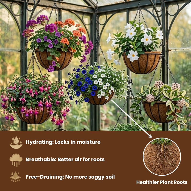 Round Coco Coir Liners Replacement – 100% Natural Coconut Fiber Planter Liners for Hanging Baskets – Eco-Friendly Replacement Liners for Flowers, Herbs & Vegetables