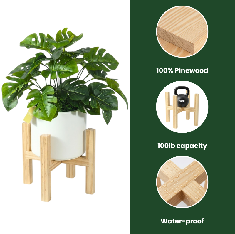 12-Inch Square Wood Plant Stand – 3 PCS Natural Solid Wood Indoor Plant Holder – Stable Mid-Century Modern Pot Pedestal – Fits 8, 9, 10,11, 12-Inch Planters for Living Room & Corner Decor (Pot Not Included)