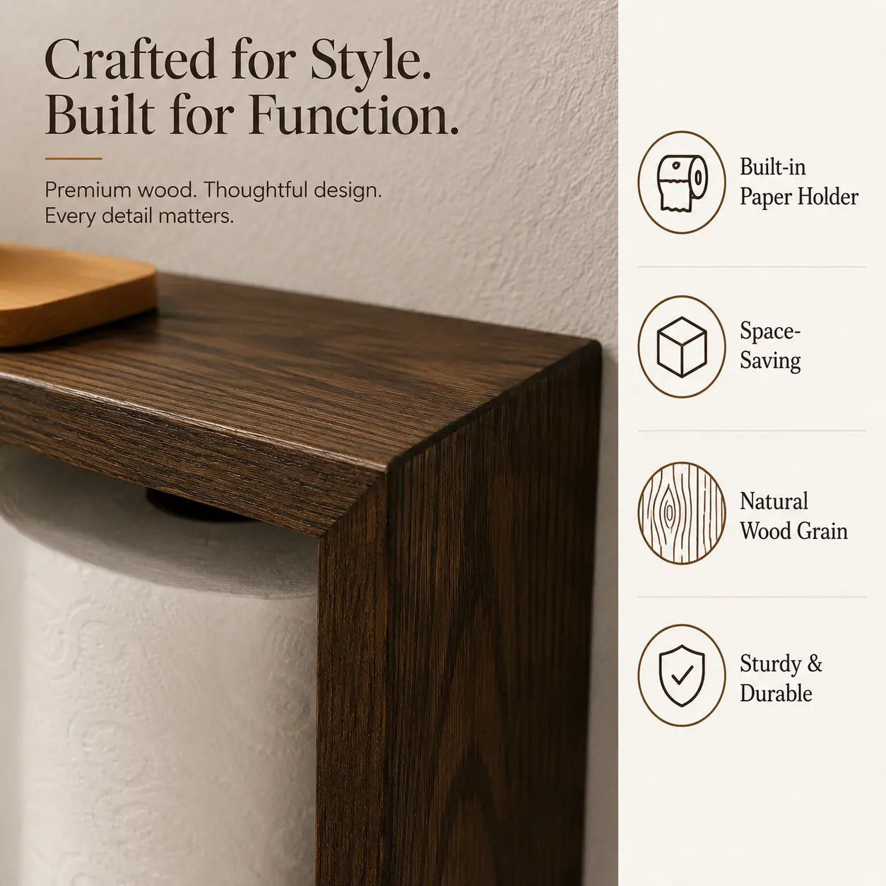Wall Mounted Toilet Paper Holder Shelf - Floating Wood Bathroom Storage Box for 4 Mega Rolls - Rustic Decorative Recessed Shelving for Restroom Organization Kikbo