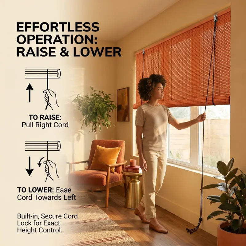 Bamboo Roll-Up Window Blinds – Weather-Resistant Outdoor Sun Shade & Rain Cover – Bamboo Slat Blinds with Cord Pull-Up Mechanism for Patio, Porch, Garden & Balcony Kikbo