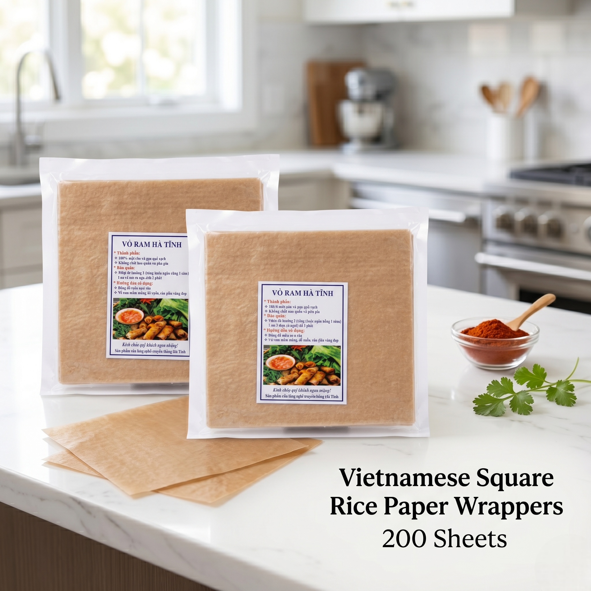 Vietnamese Square Rice Paper Wrappers – Ha Tinh Crispy Egg Roll Wrappers – Non-GMO, No Preservatives – Golden Spring Roll Wraps for Frying – Deep Fry Secret for Extra Crunch, 8.6"/ 22cm
